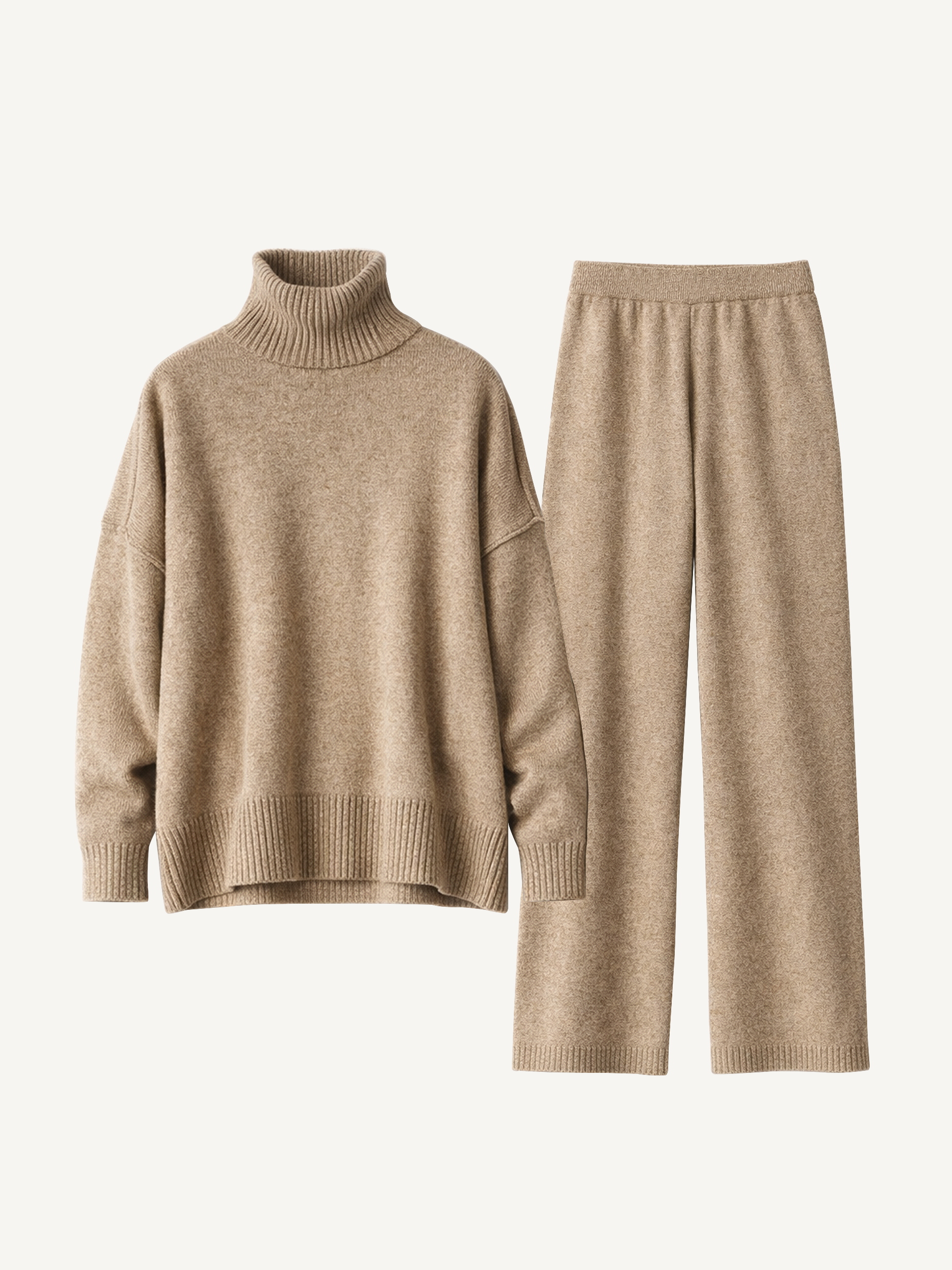 Schlichtes Rollkragen Strick Hosen Set