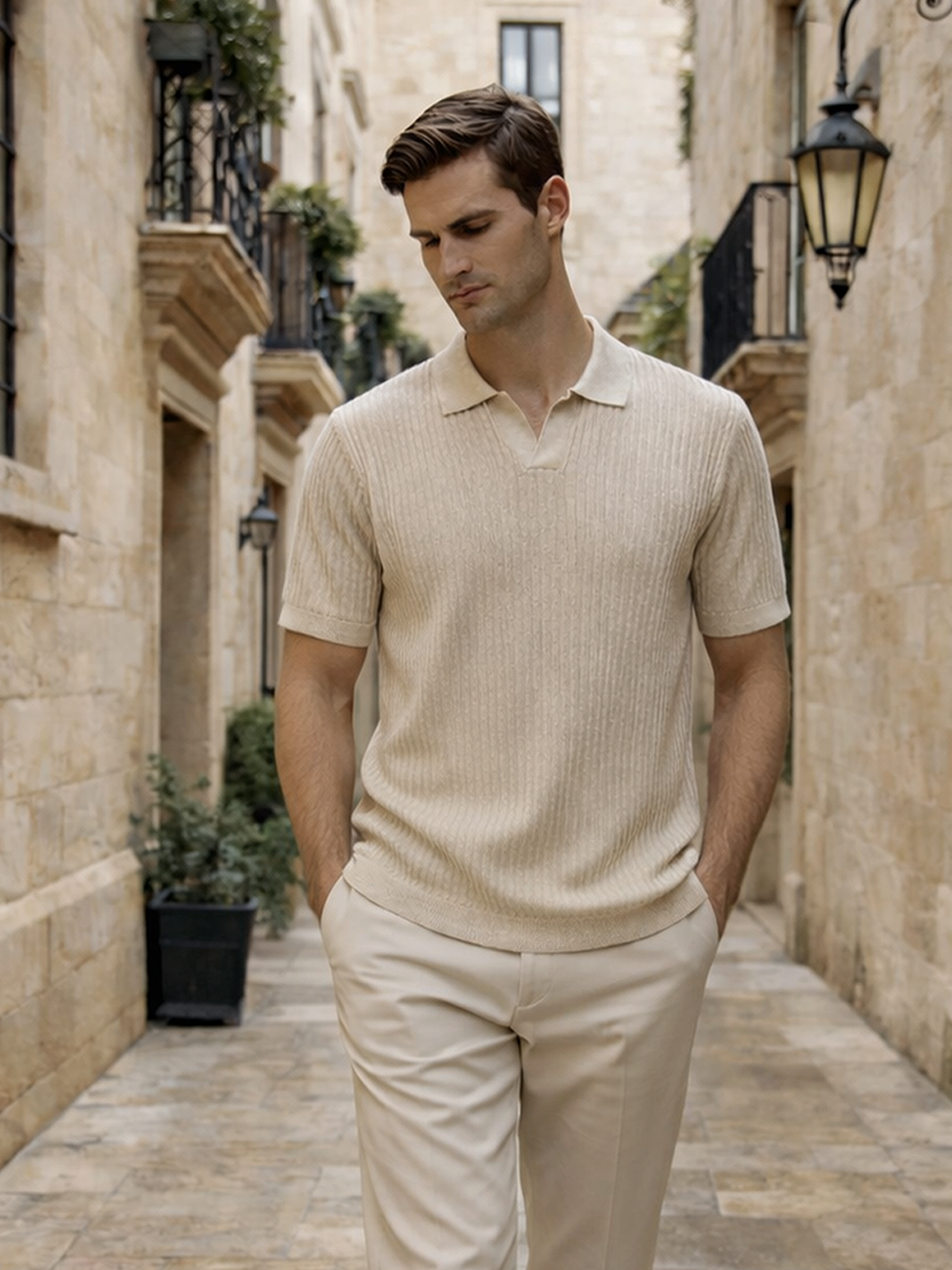 Ripp Poloshirt Kurzarm