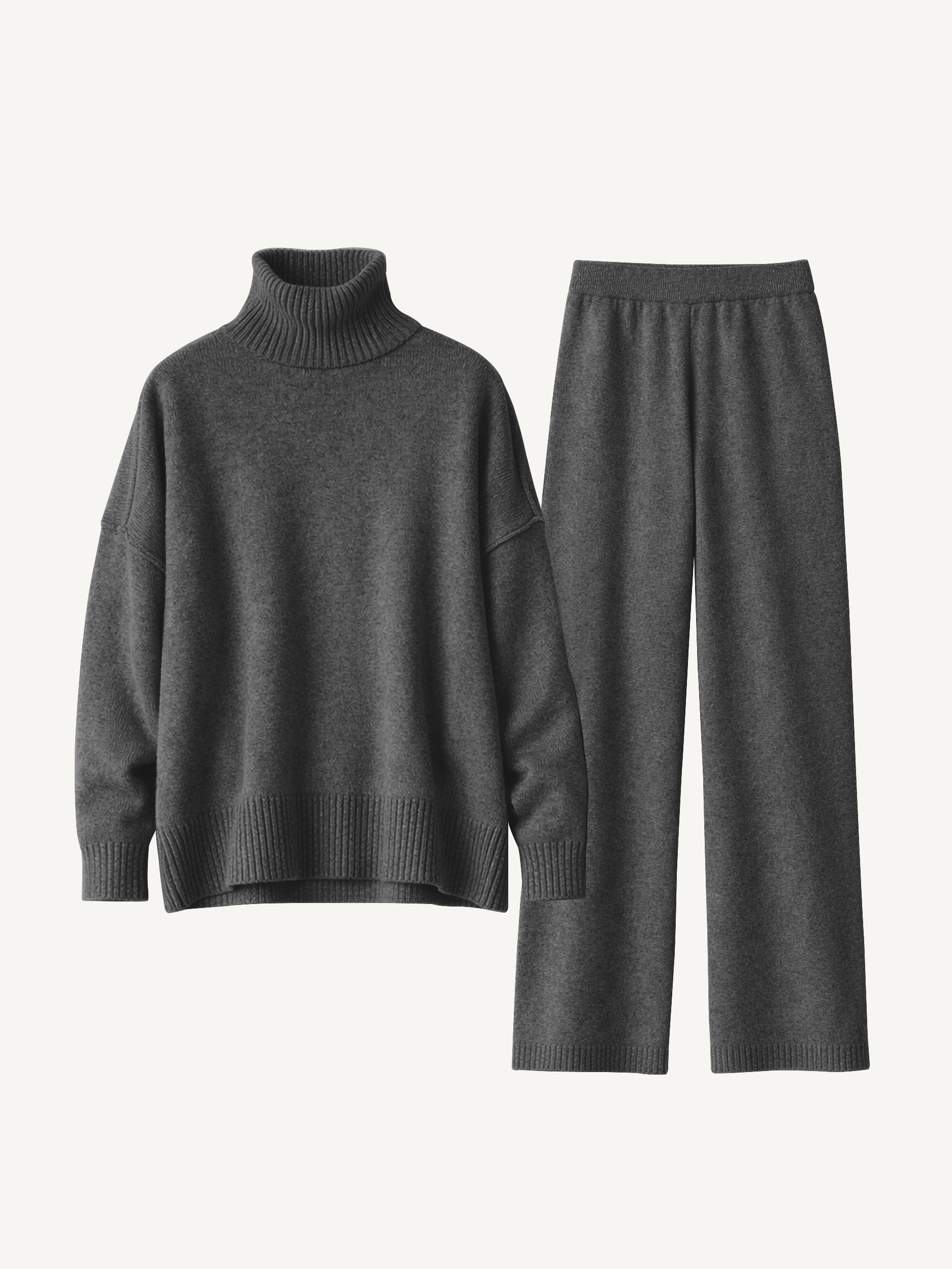 Schlichtes Rollkragen Strick Hosen Set