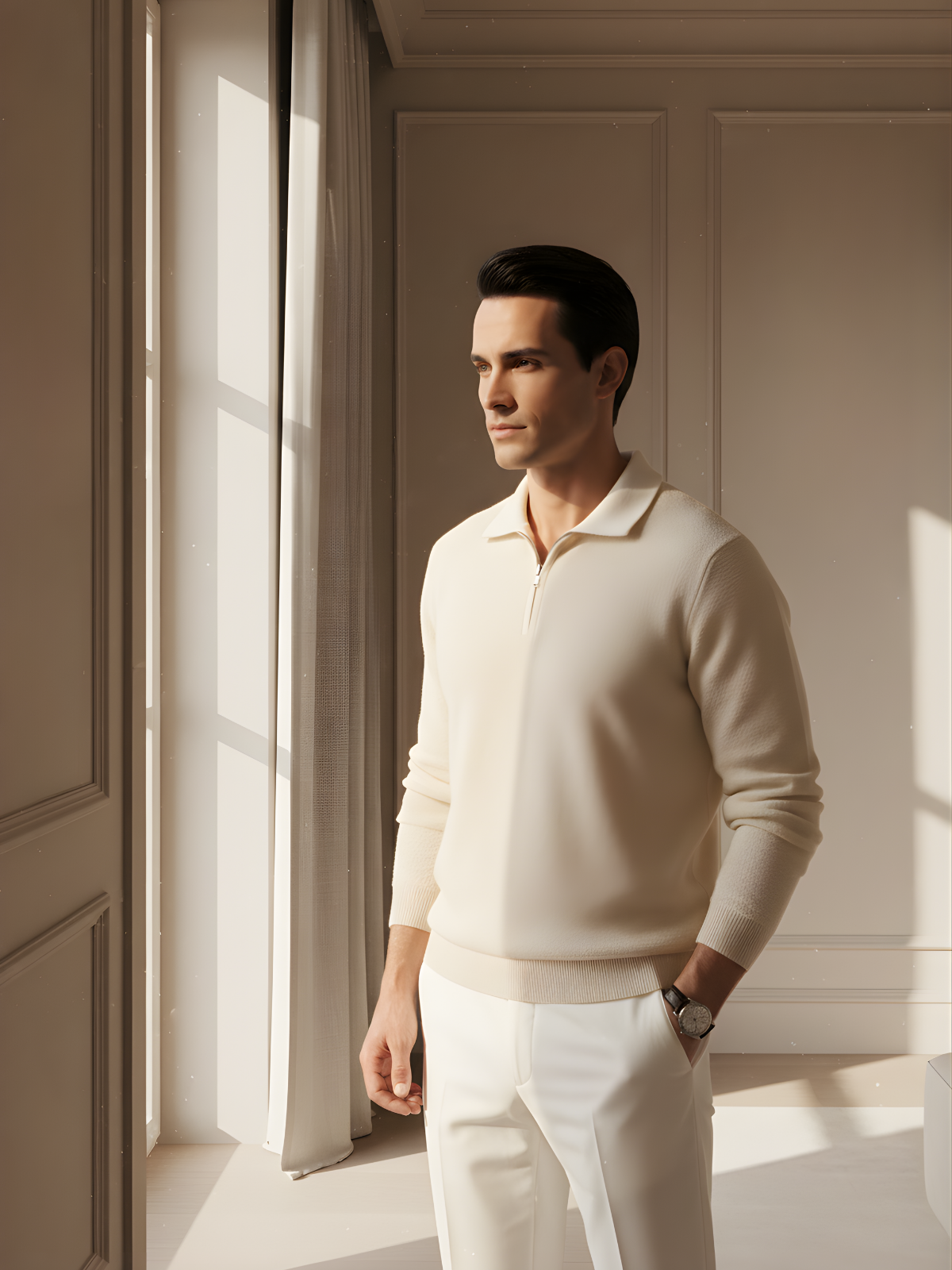 Klassischer Wollstrick Zip Pullover