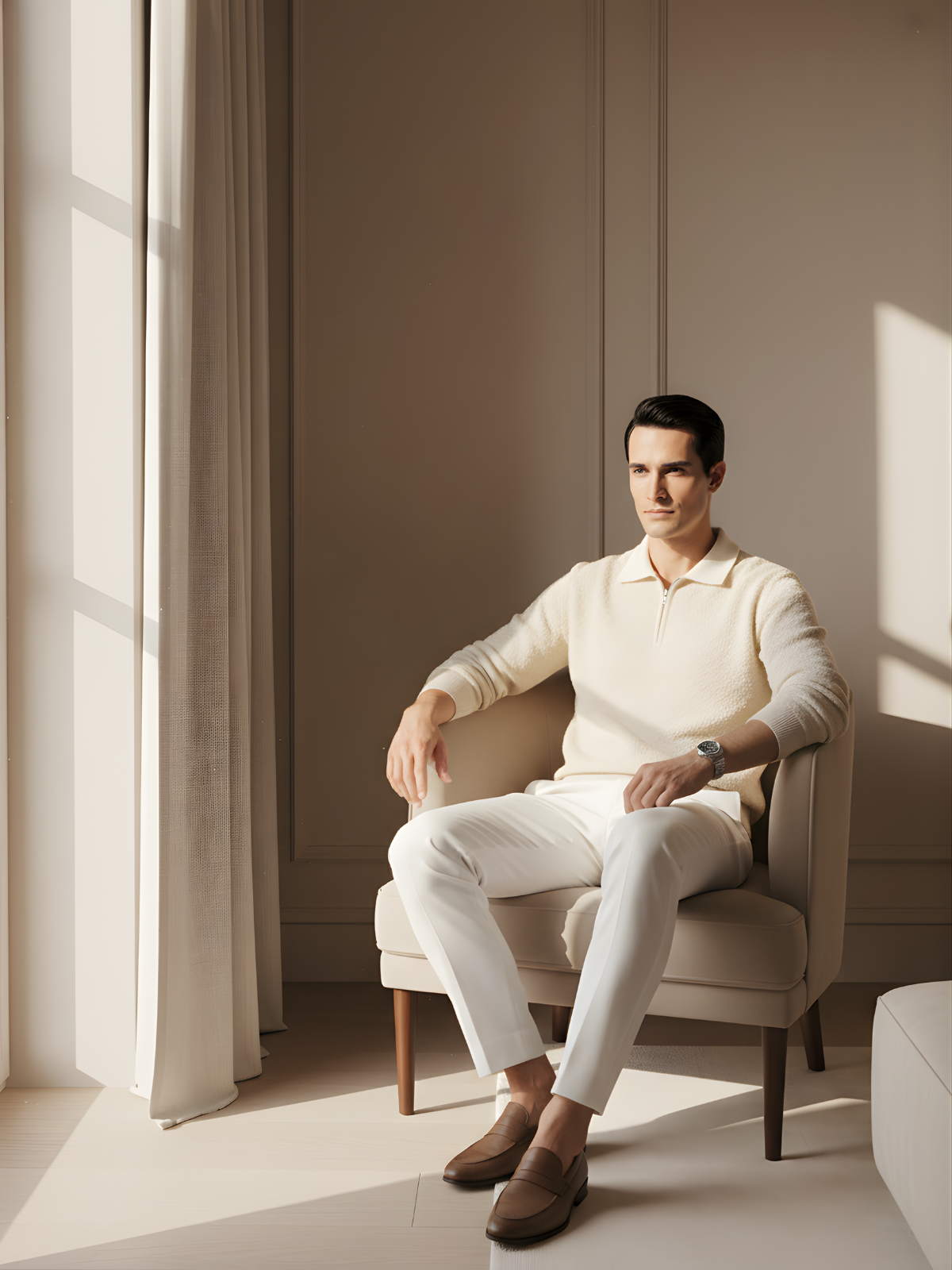 Klassischer Wollstrick Zip Pullover