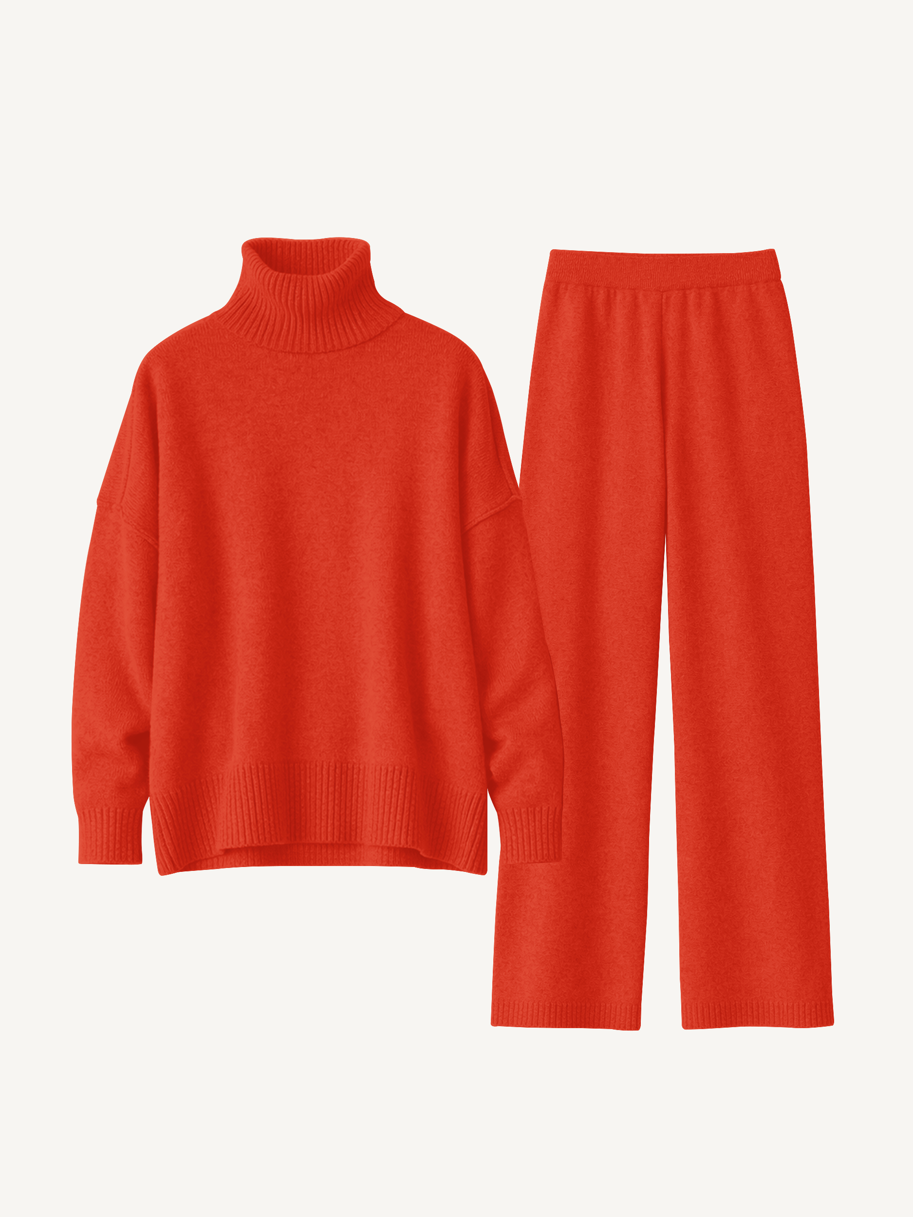 Schlichtes Rollkragen Strick Hosen Set