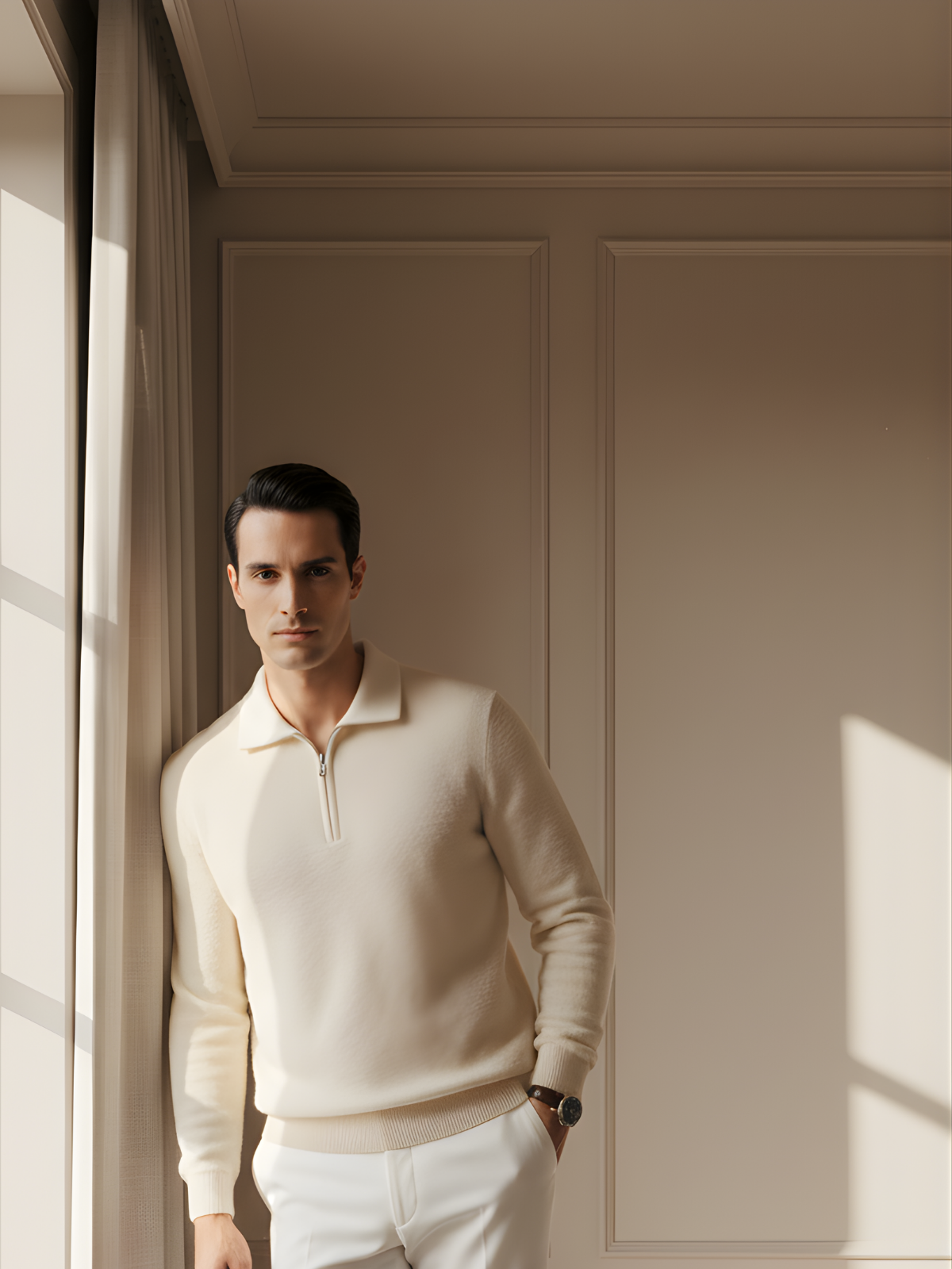 Klassischer Wollstrick Zip Pullover