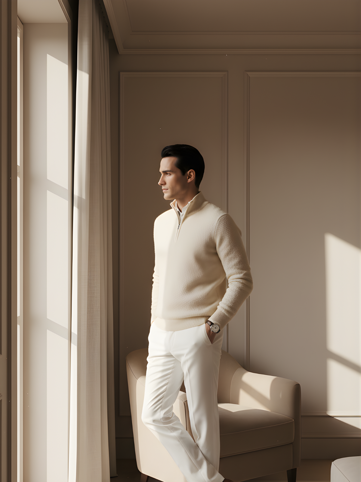 Klassischer Wollstrick Zip Pullover