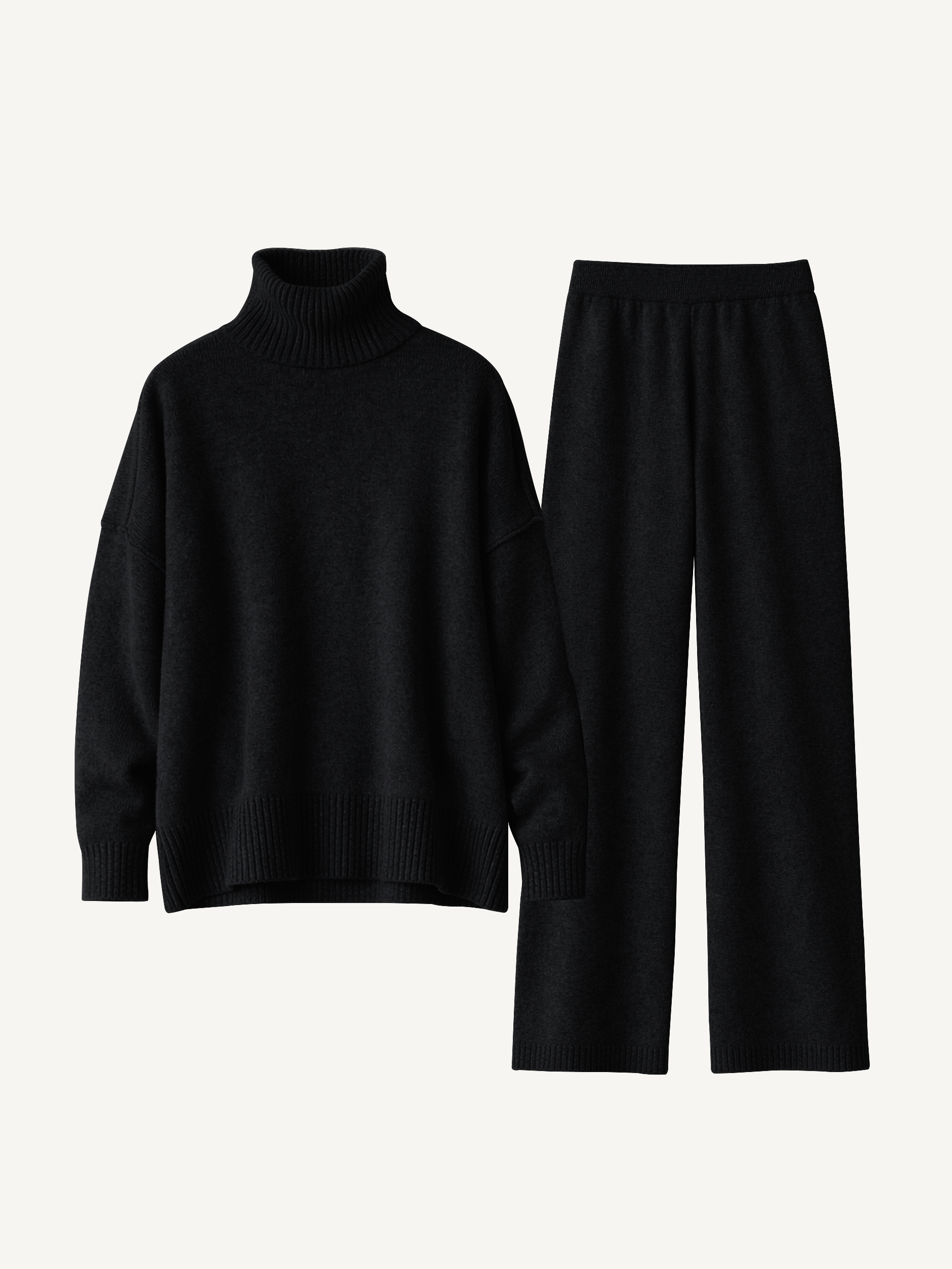Schlichtes Rollkragen Strick Hosen Set