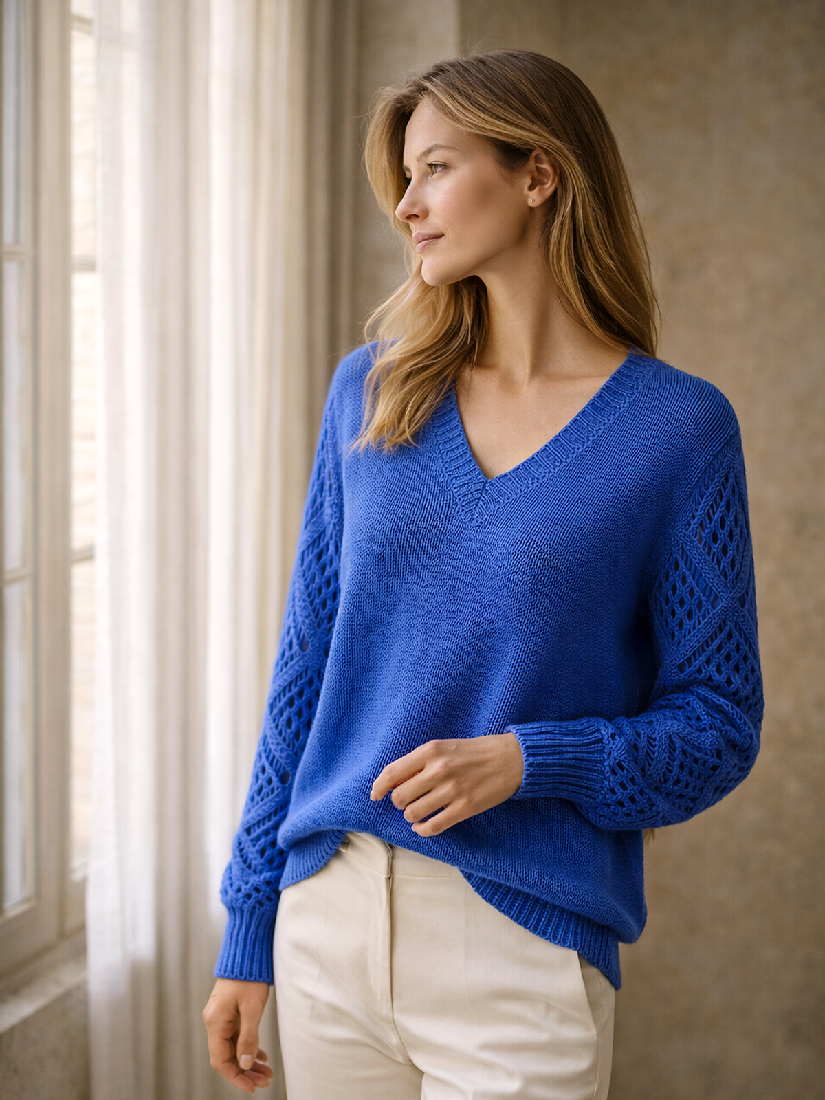 V-Ausschnitt Feinstruktur Pullover