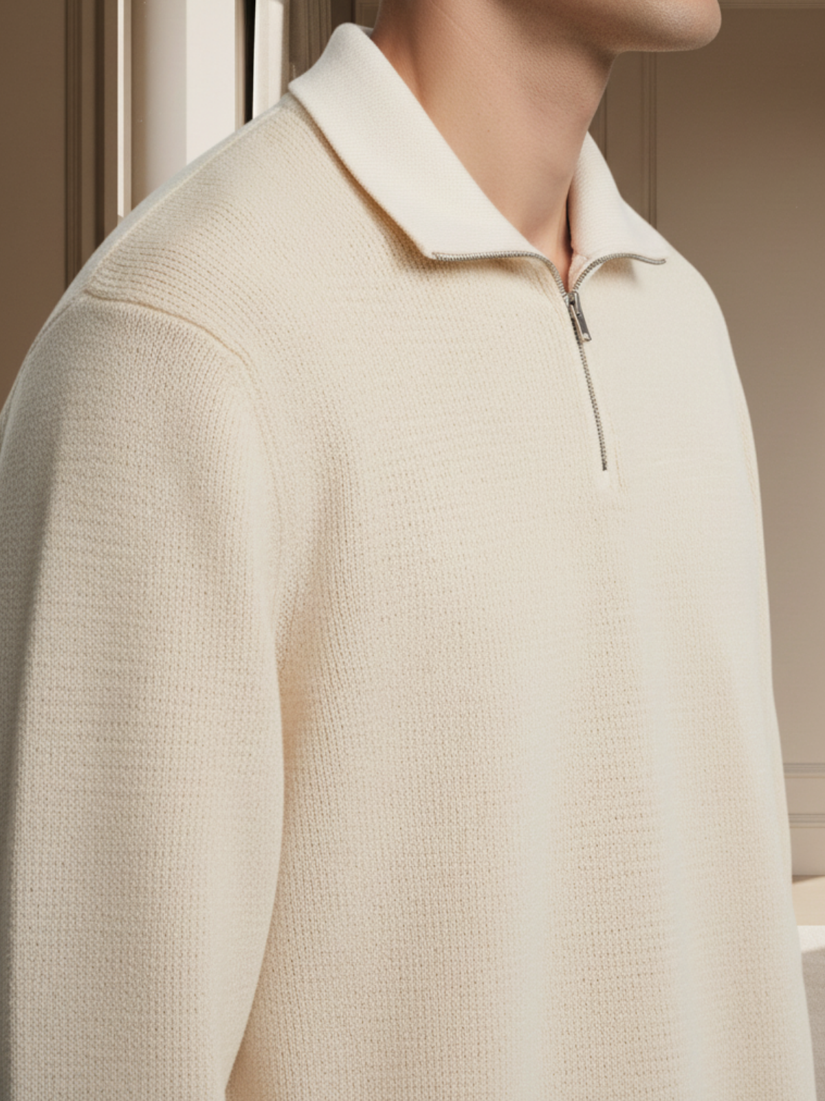 Klassischer Wollstrick Zip Pullover