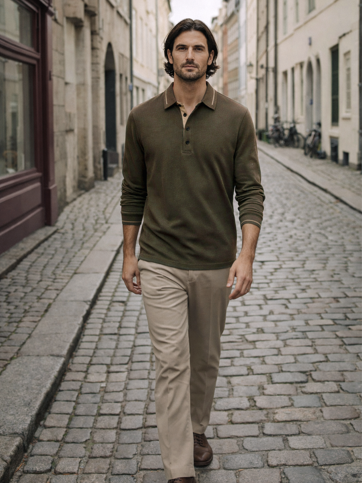 Modernes Langarm Poloshirt