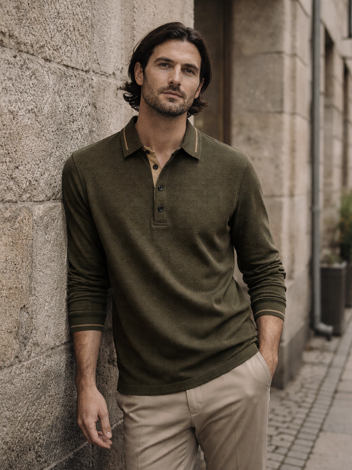 Modernes Langarm Poloshirt