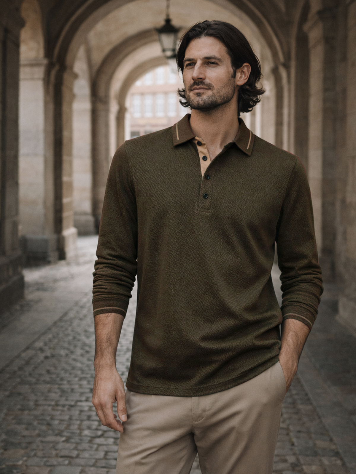 Modernes Langarm Poloshirt