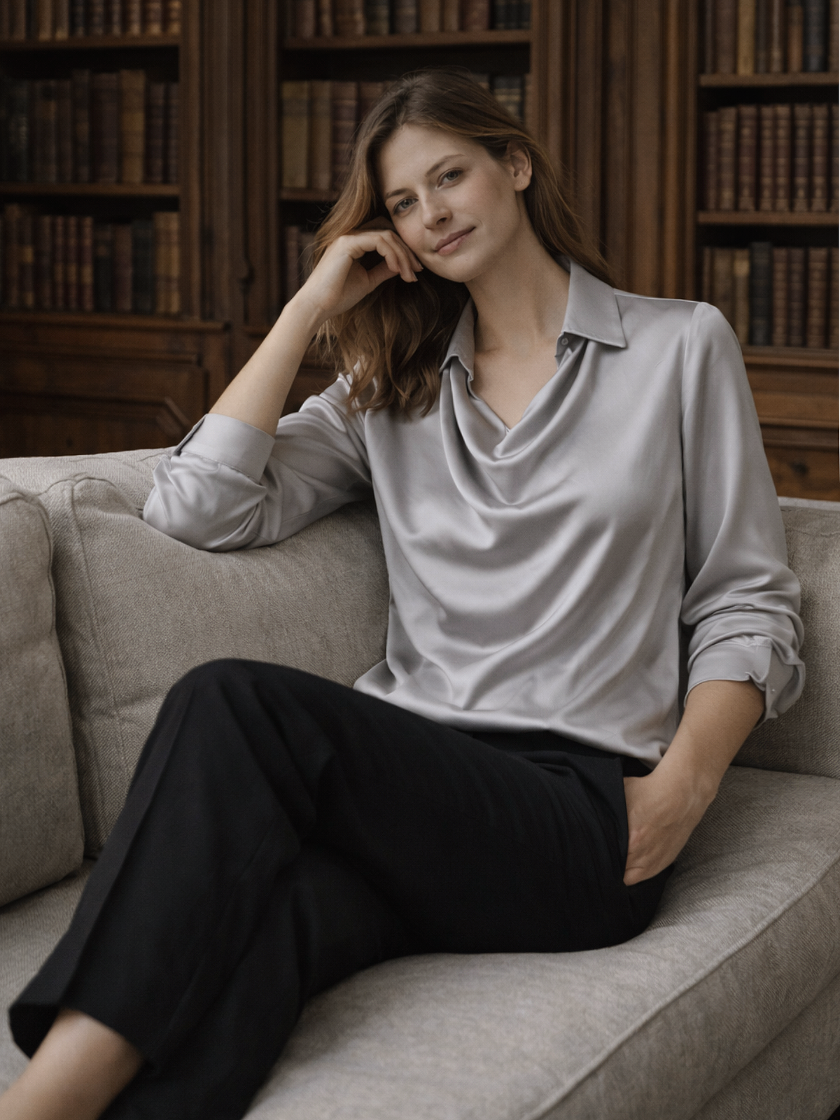 Langarm Bluse Wasserfallausschnitt