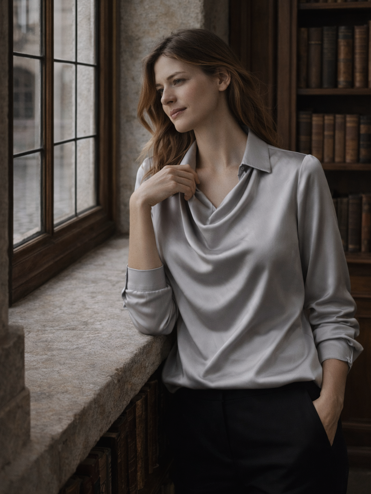 Langarm Bluse Wasserfallausschnitt