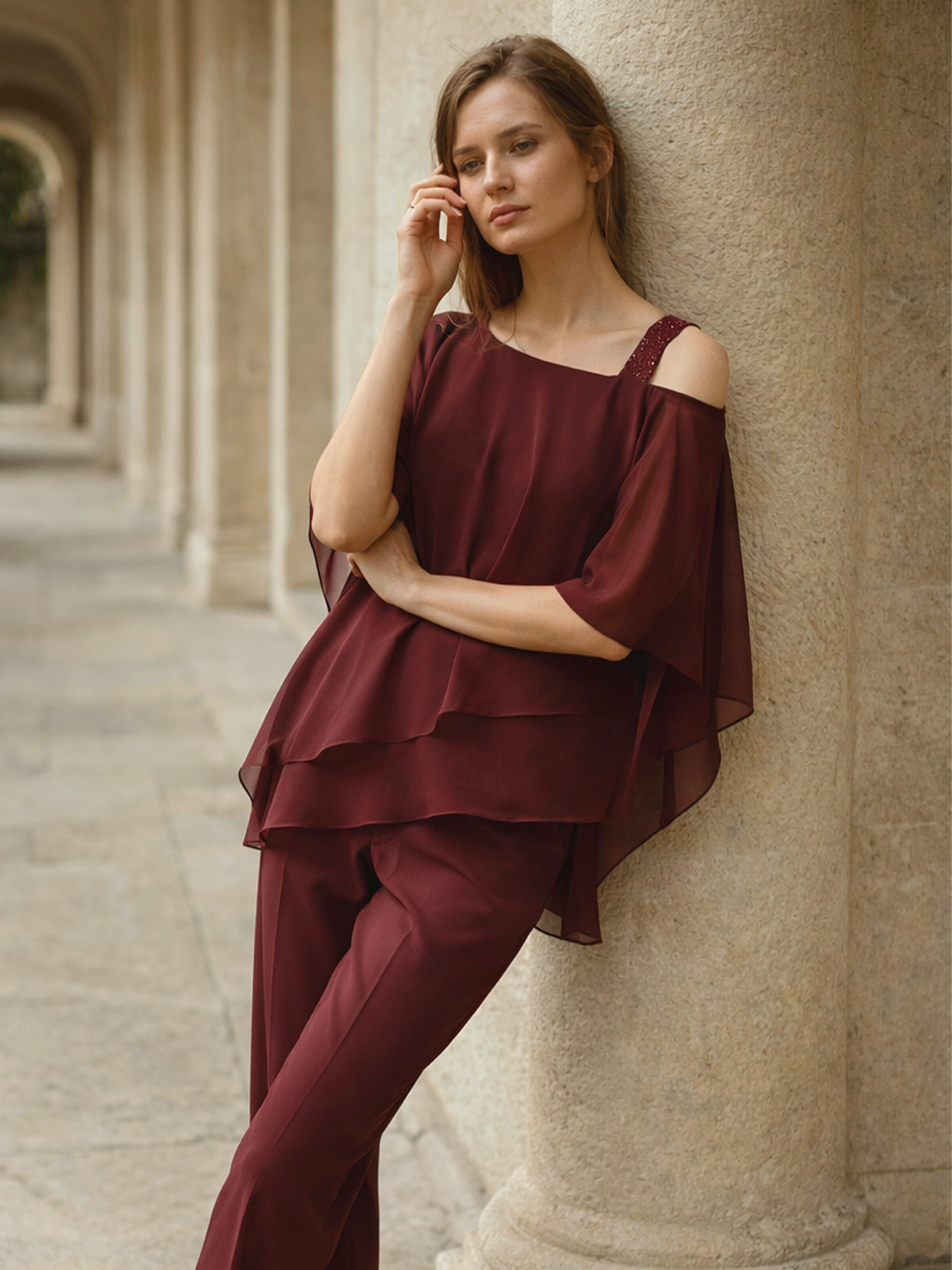 Two-Piece Set with Flowing Blouse