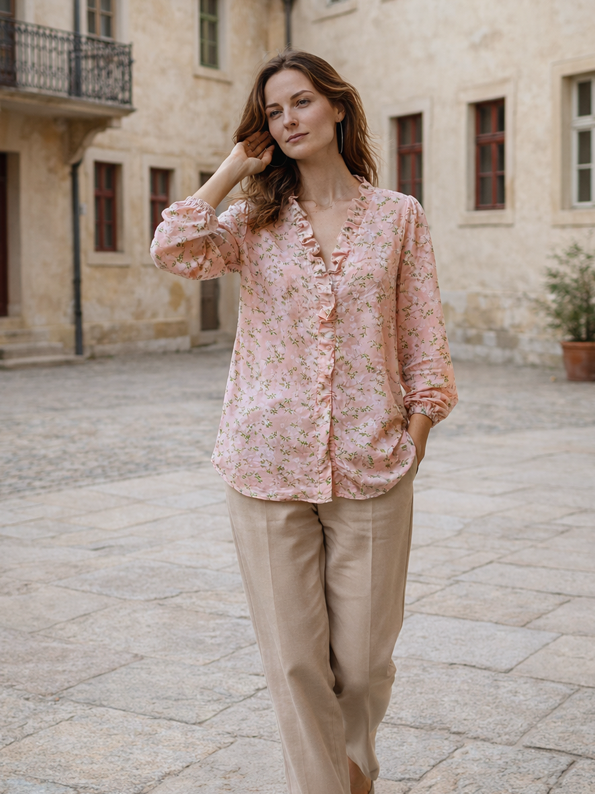 Langarm Bluse mit Volant