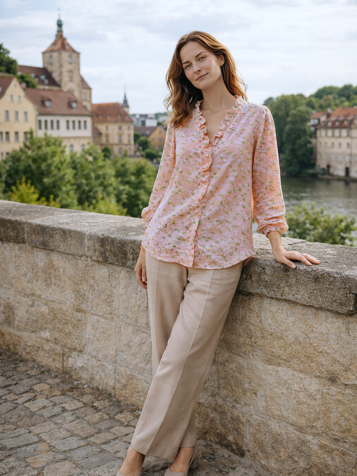 Langarm Bluse mit Volant