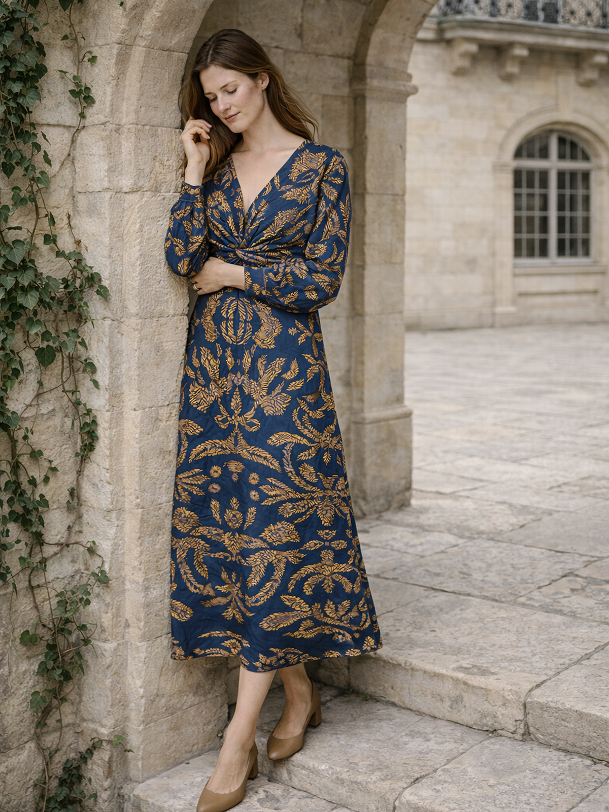 Langarm Maxikleid mit Muster